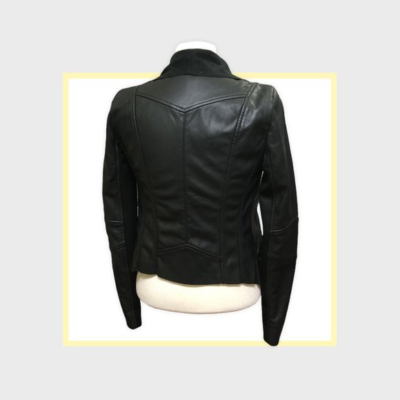 Le Chateau Women's Jacket Black Vegan Leather Cascade Front Size XXS - Picture 4 of 7